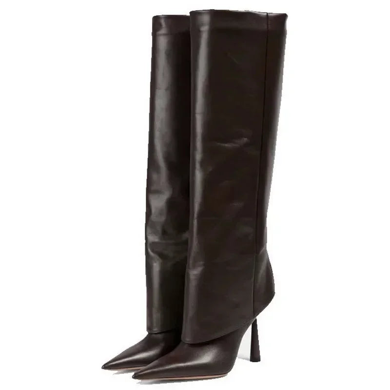 Knee-High Stiletto Boots for Women – Croc Pattern Leather