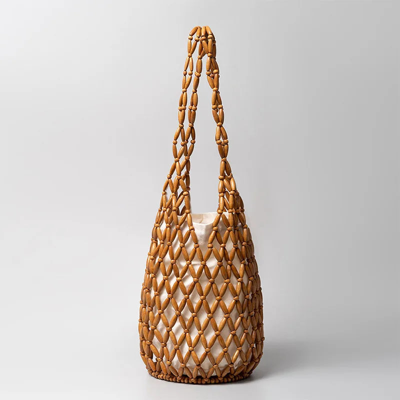 Summer Handmade Beaded Shoulder Bag Hollow-out Wooden