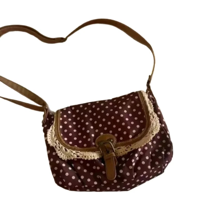 New Korean Polka Dot Niche Design Vintage Women's Single Shoulder Crossbody Bag