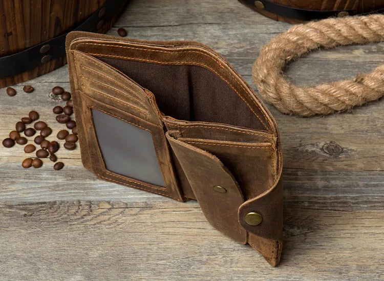 Men's Genuine Leather Long Wallet – Vintage Crazy Horse Clutch