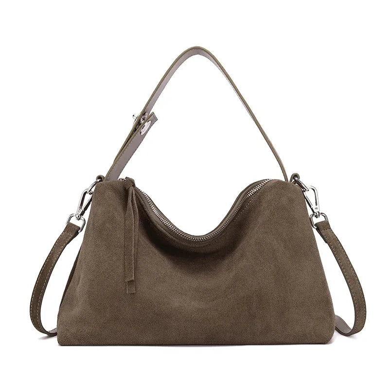 Russian Women's Genuine Suede Cowhide Leather Shoulder Bag