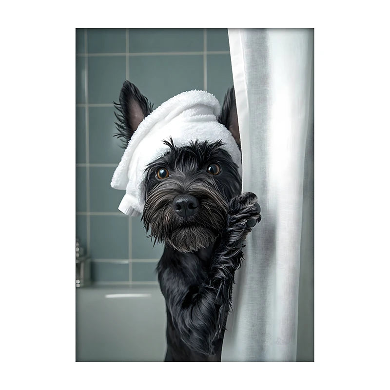 Cute Dog Bathroom Wall Art Poster – Funny Shower Print