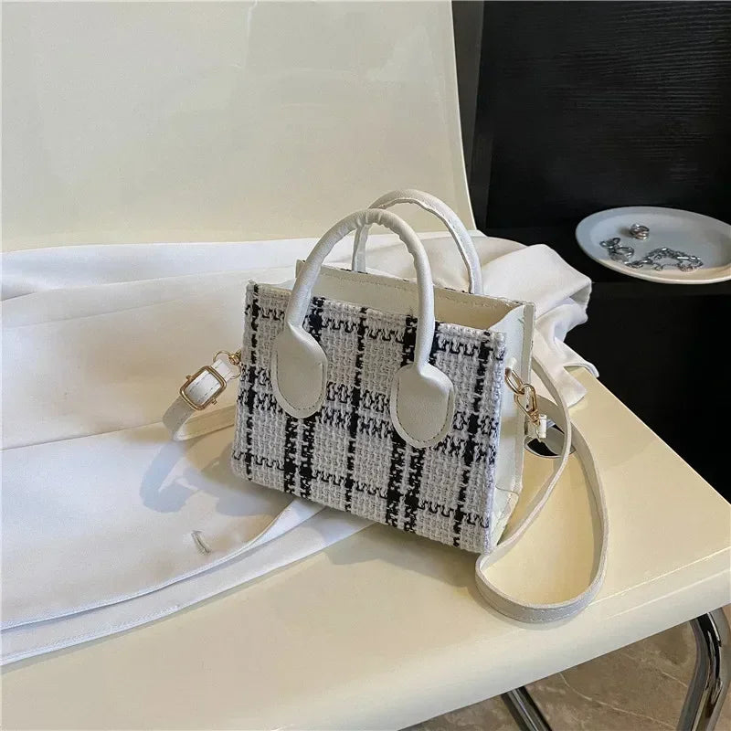 Women Mini Handbag Ladies Pouch Fashion Check Pattern Shoulder Bag
