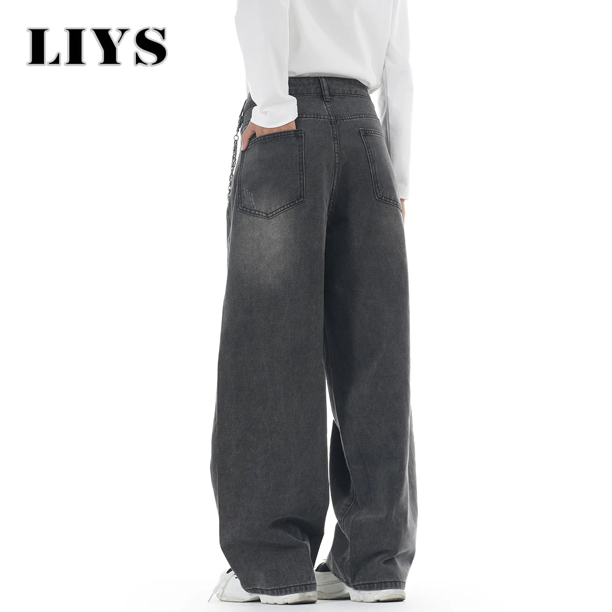 Baggy Wide Leg Jeans for Men – Washed Gray Retro Denim