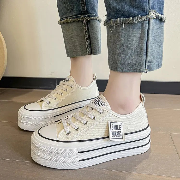 Platform Canvas Slip-On Mule Sneakers with Thick Sole
