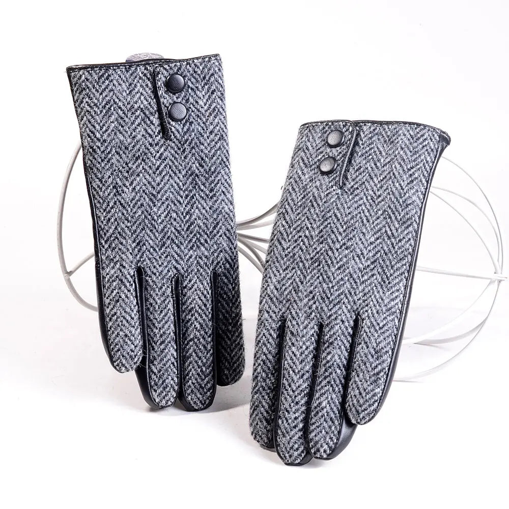 Men's Wool Tweed Touchscreen Winter Driving Gloves