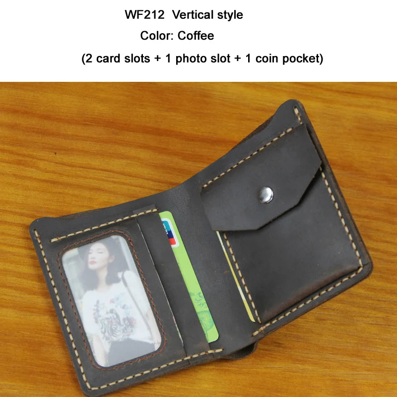Handmade Crazy Horse Leather Bifold Wallet with Coin Pocket