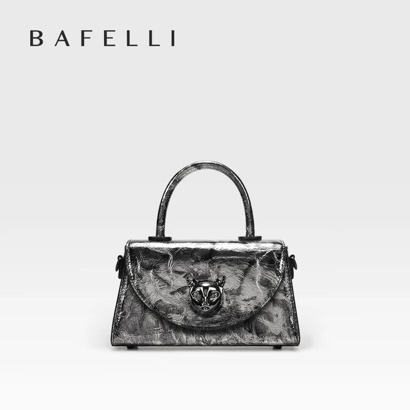 Designer Leather Top Handle Bag with Gold Fox Clasp