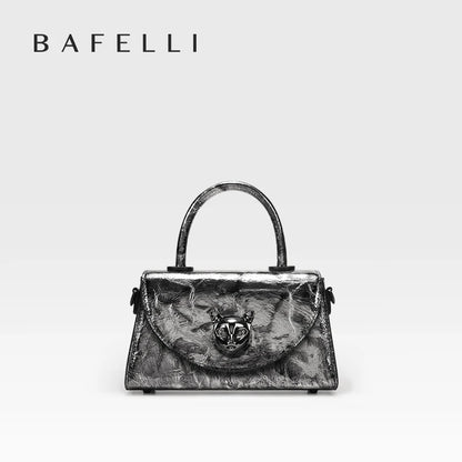 Designer Leather Top Handle Bag with Gold Fox Clasp