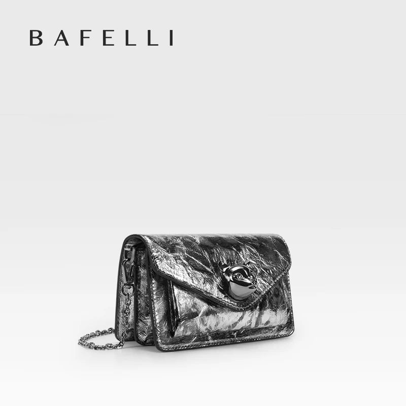 Metallic Leather Mini Crossbody Bag with Cat Clasp – Bafelli