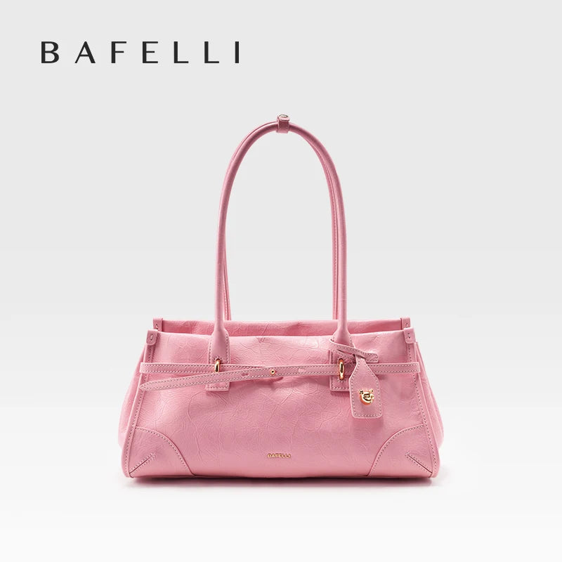 Saffiano Leather Shoulder Bag – Pink, Black & Beige