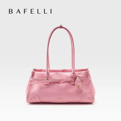 Saffiano Leather Shoulder Bag – Pink, Black & Beige