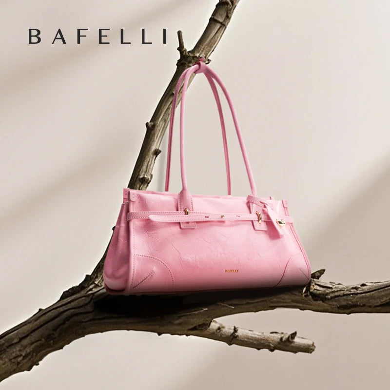 Saffiano Leather Shoulder Bag – Pink, Black & Beige