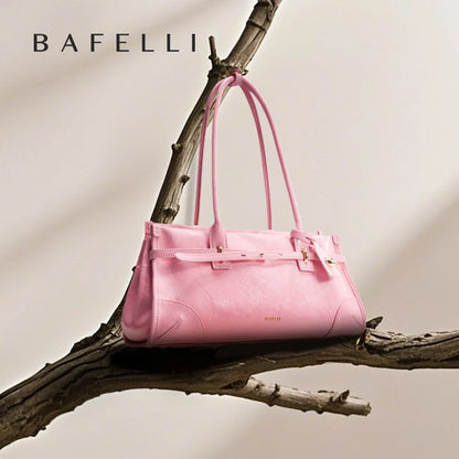 Saffiano Leather Shoulder Bag – Pink, Black & Beige