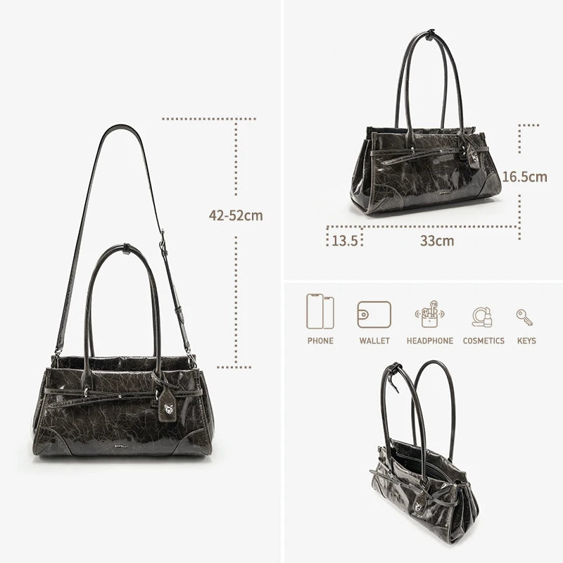 Saffiano Leather Vintage Tote Satchel with Detachable Strap