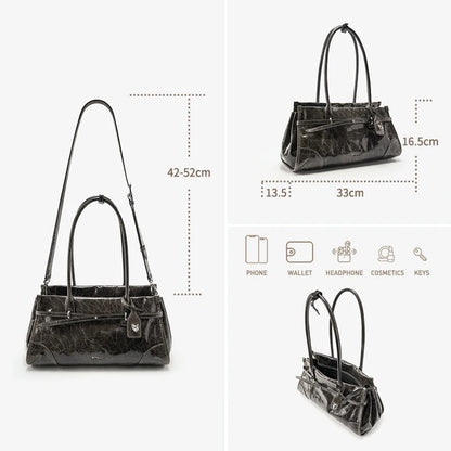 Saffiano Leather Vintage Tote Satchel with Detachable Strap