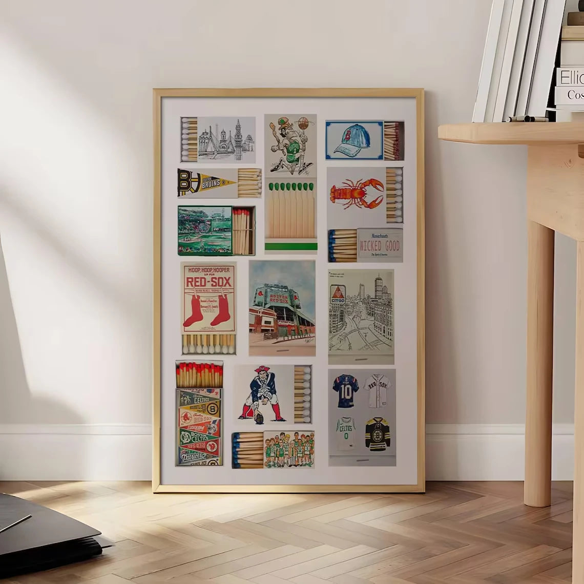 Boston Sports Matchbox Label Collage Wall Art Poster