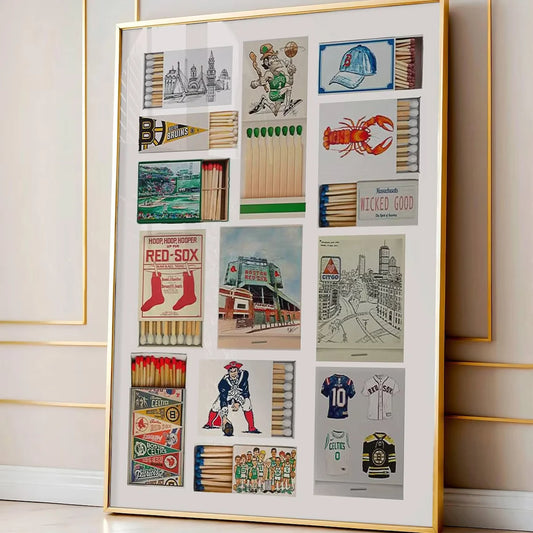 Boston Sports Matchbox Label Collage Wall Art Poster