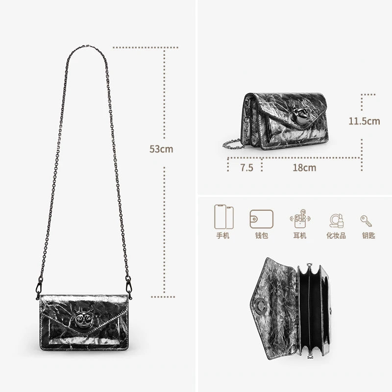 Metallic Leather Mini Crossbody Bag with Cat Clasp – Bafelli