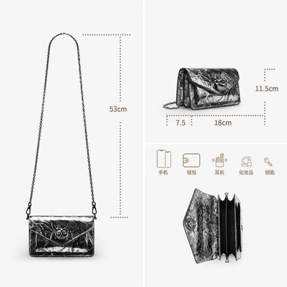 Metallic Leather Mini Crossbody Bag with Cat Clasp – Bafelli