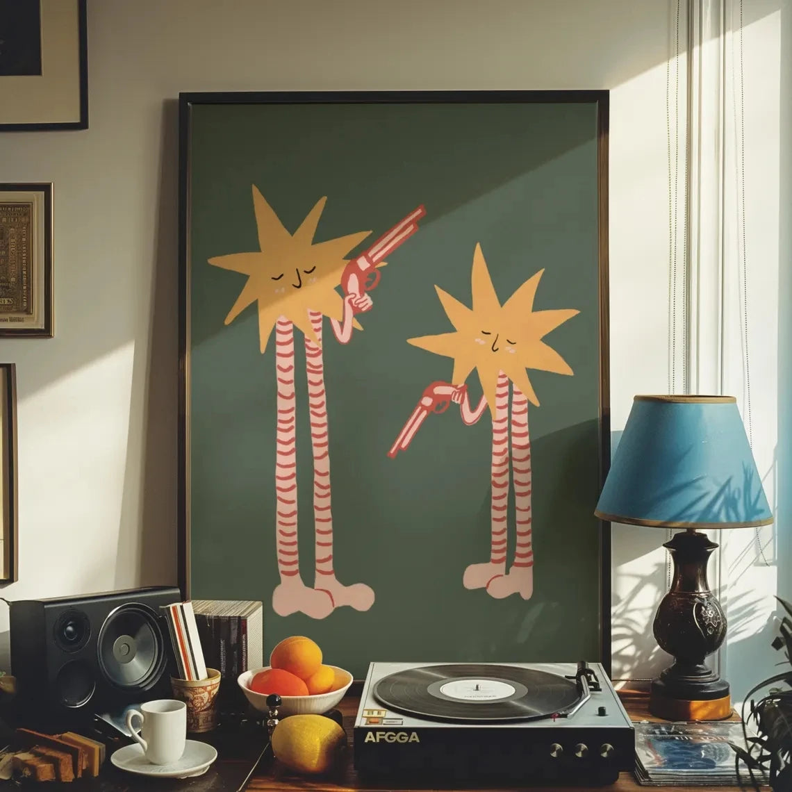 Funny Shooting Stars Wall Art Print – Whimsical Mid-Century Poster