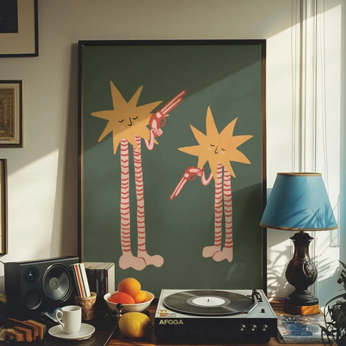 Funny Shooting Stars Wall Art Print – Whimsical Mid-Century Poster