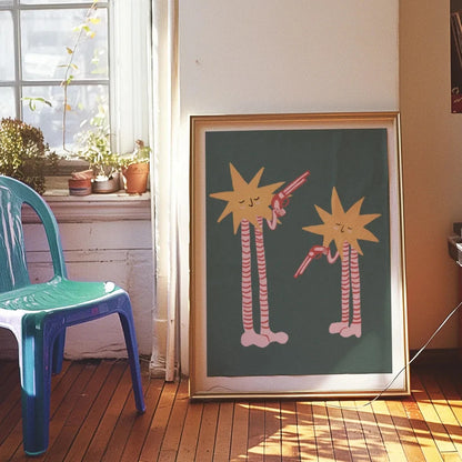 Funny Shooting Stars Wall Art Print – Whimsical Mid-Century Poster