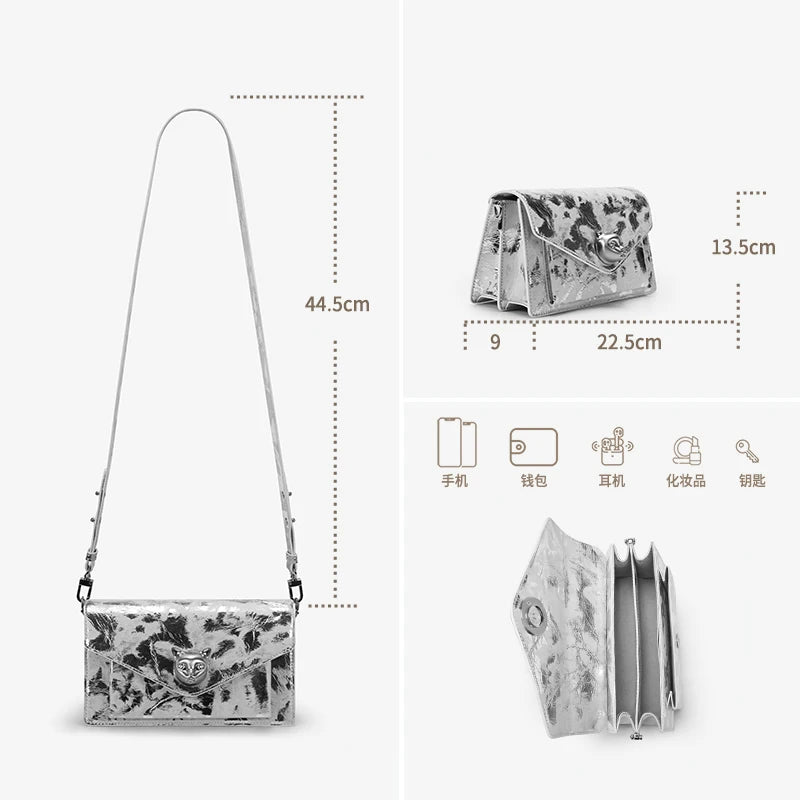 Leather Flap Original Designer Cat Crossbody Handbag