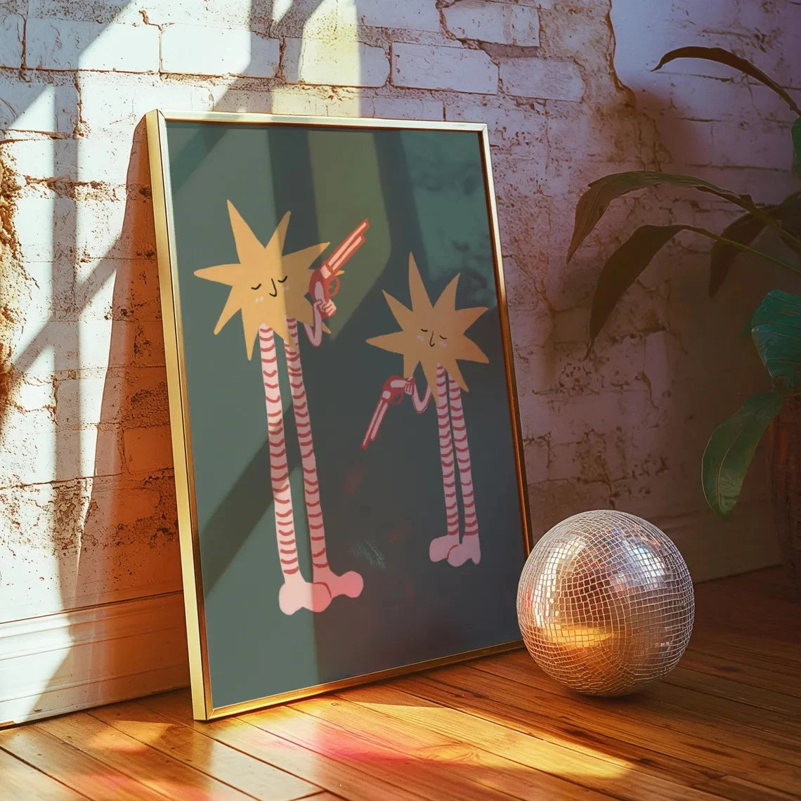 Funny Shooting Stars Wall Art Print – Whimsical Mid-Century Poster