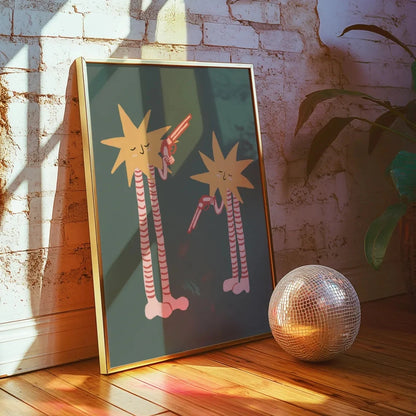 Funny Shooting Stars Wall Art Print – Whimsical Mid-Century Poster
