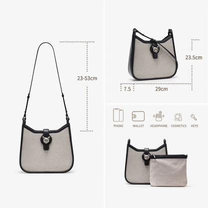 Canvas & Leather Crossbody Messenger Bag with Cat Clasp – Bafelli
