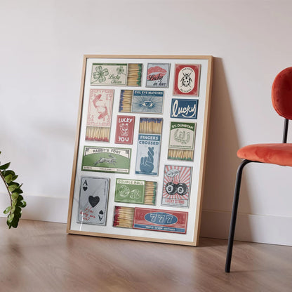 Vintage Matchbox Art Print – Retro Lucky Charm Collage Poster
