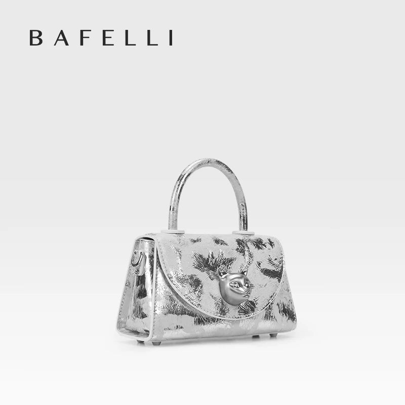 Designer Leather Top Handle Bag with Gold Fox Clasp
