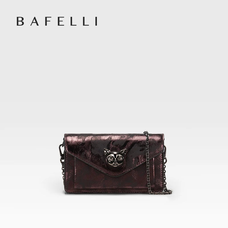 Metallic Leather Mini Crossbody Bag with Cat Clasp – Bafelli