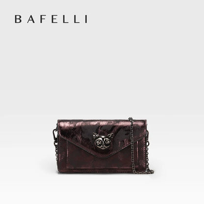 Metallic Leather Mini Crossbody Bag with Cat Clasp – Bafelli