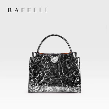 Cowhide Leather Rivet Handbag with Adjustable Crossbody Strap