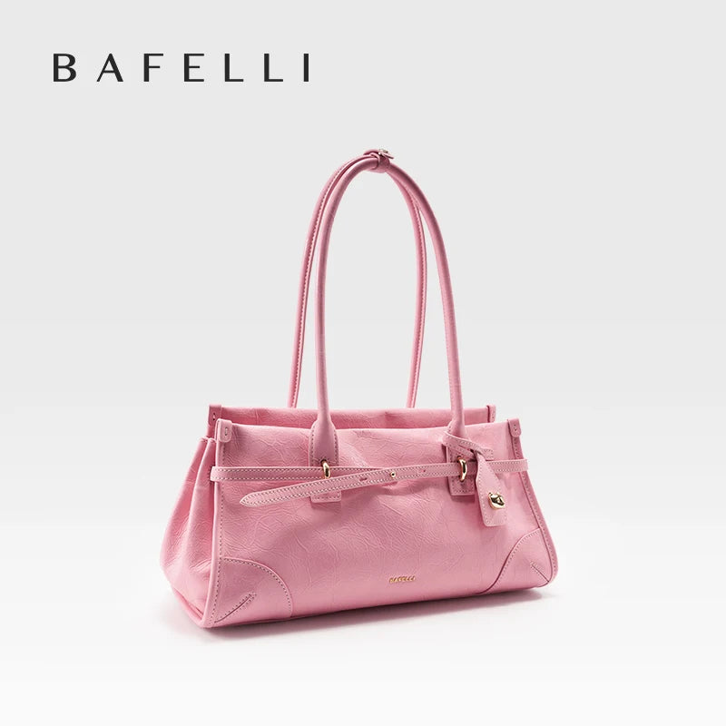 Saffiano Leather Shoulder Bag – Pink, Black & Beige