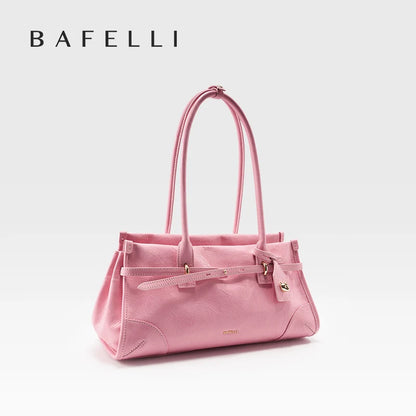 Saffiano Leather Shoulder Bag – Pink, Black & Beige