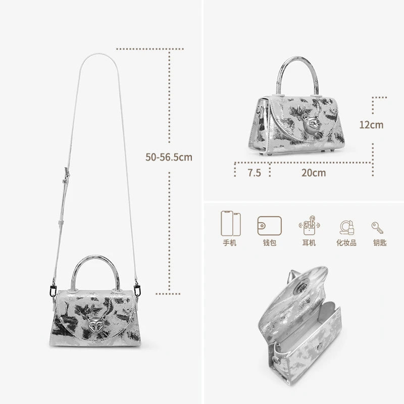 Designer Leather Top Handle Bag with Gold Fox Clasp