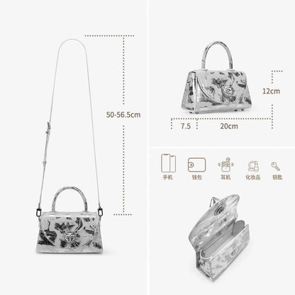 Designer Leather Top Handle Bag with Gold Fox Clasp