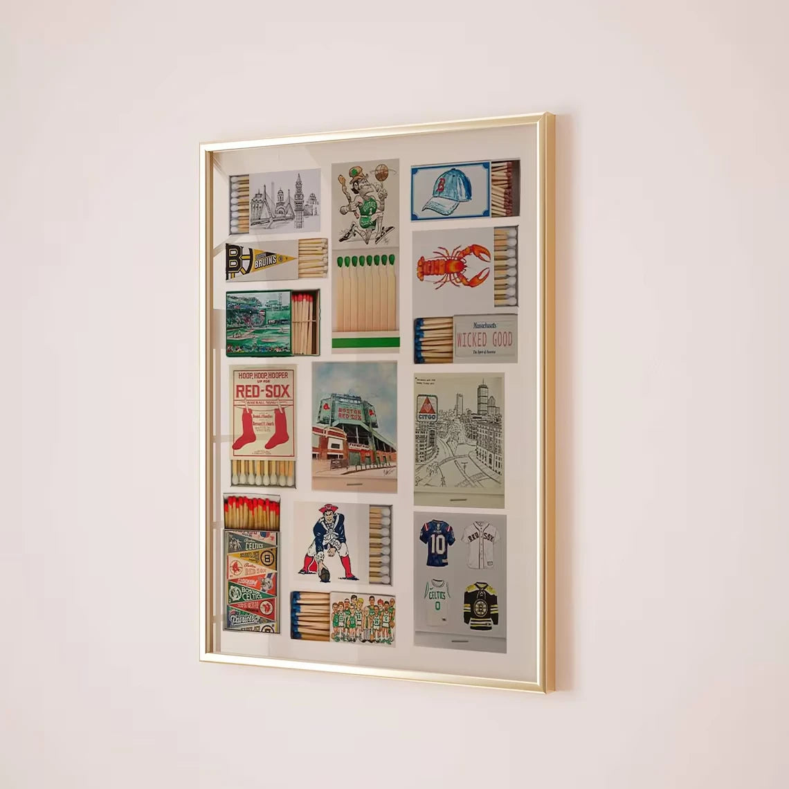 Boston Sports Matchbox Label Collage Wall Art Poster