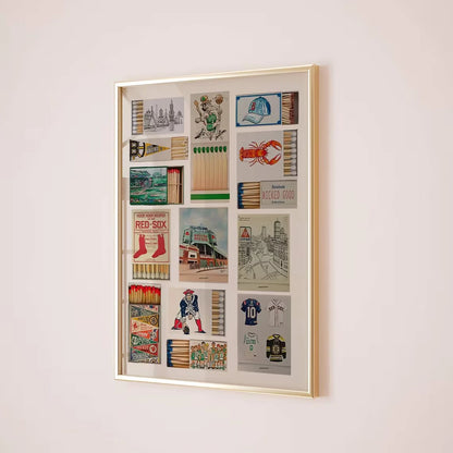 Boston Sports Matchbox Label Collage Wall Art Poster
