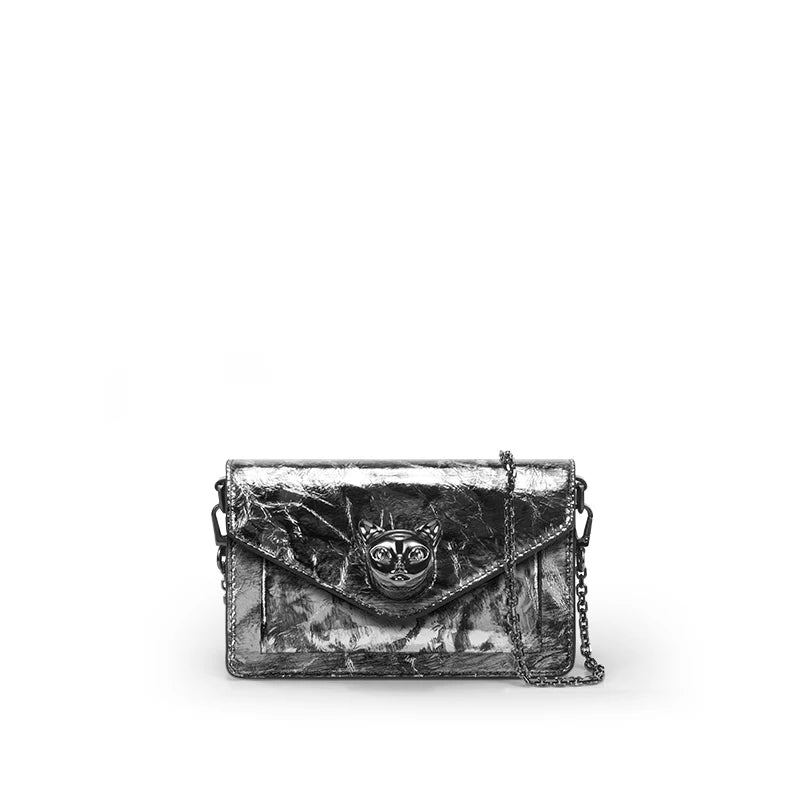 Metallic Leather Mini Crossbody Bag with Cat Clasp – Bafelli