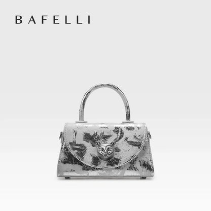 Designer Leather Top Handle Bag with Gold Fox Clasp