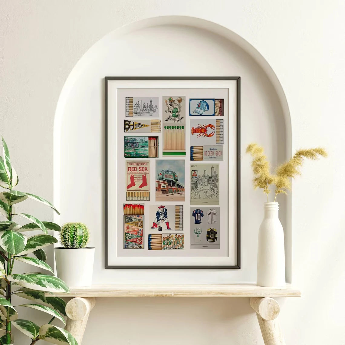 Boston Sports Matchbox Label Collage Wall Art Poster