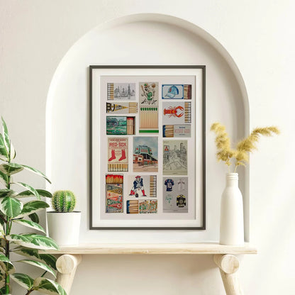 Boston Sports Matchbox Label Collage Wall Art Poster