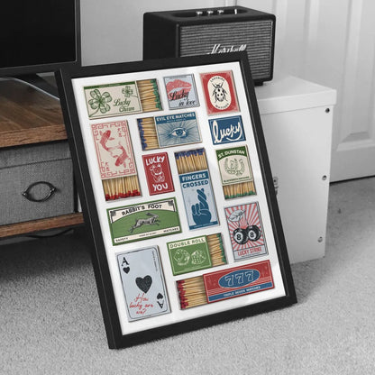 Vintage Matchbox Art Print – Retro Lucky Charm Collage Poster