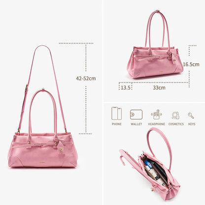 Saffiano Leather Shoulder Bag – Pink, Black & Beige