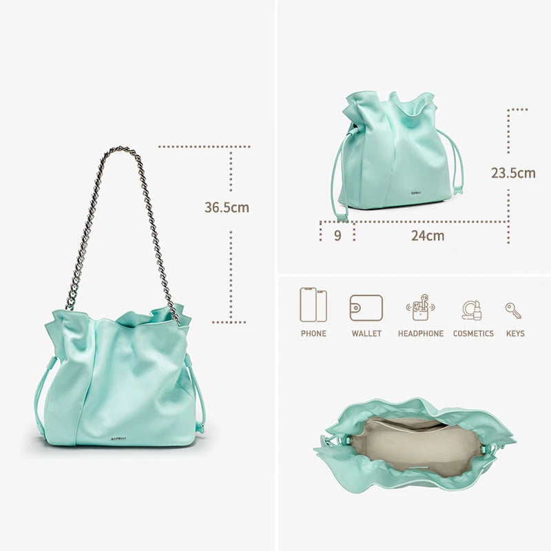 Leather Casual Bucket Shopper Shoulder Handbag