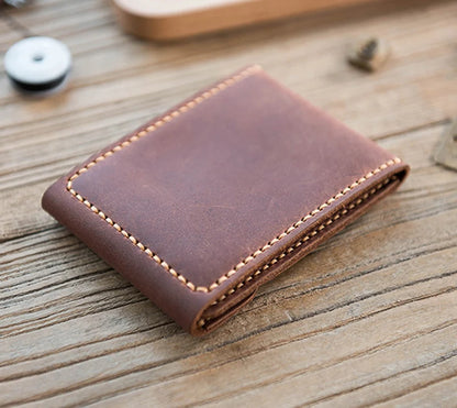 Handmade Crazy Horse Leather Card Holder – Men's Slim Wallet